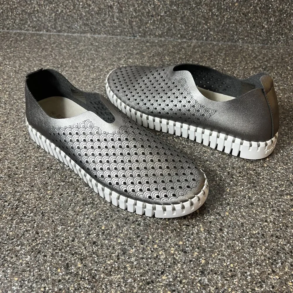 Ilse Jacobsen Women EU 38 US 7.5 Pewter Leather Slip On Shoe Comfort Casual Flat